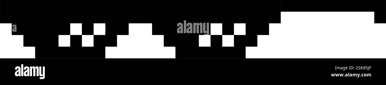 Lustige Pixelige Sonnenbrille. Einfache lineare Logo-Illustration einer 8-Bit-Boss-Brille mit schwarzem Pixel. Stilvolle Brille, großartiges Design für jeden Zweck – Isolieren Stock Vektor