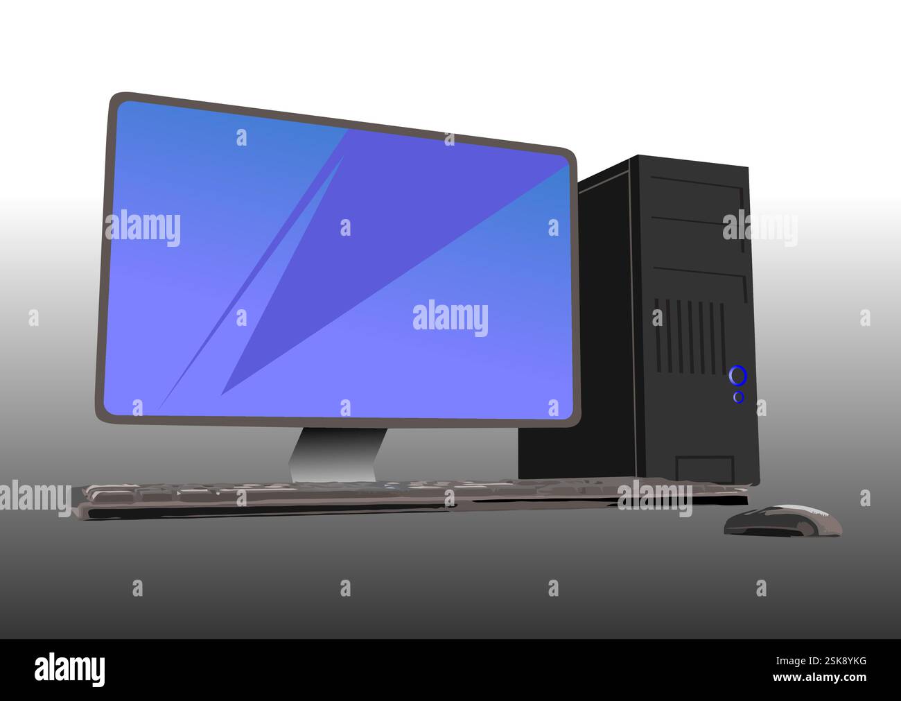 Handgezeichnete Vektor-3D-Farbdarstellung eines Desktop-PCs oder einer Serverstation. Stock Vektor