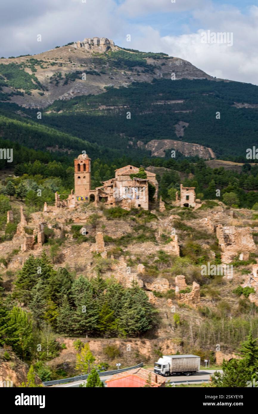Turruncún verlassenes Dorf, sierra de Préjano, La Rioja, Spanien, Europa Stockfoto