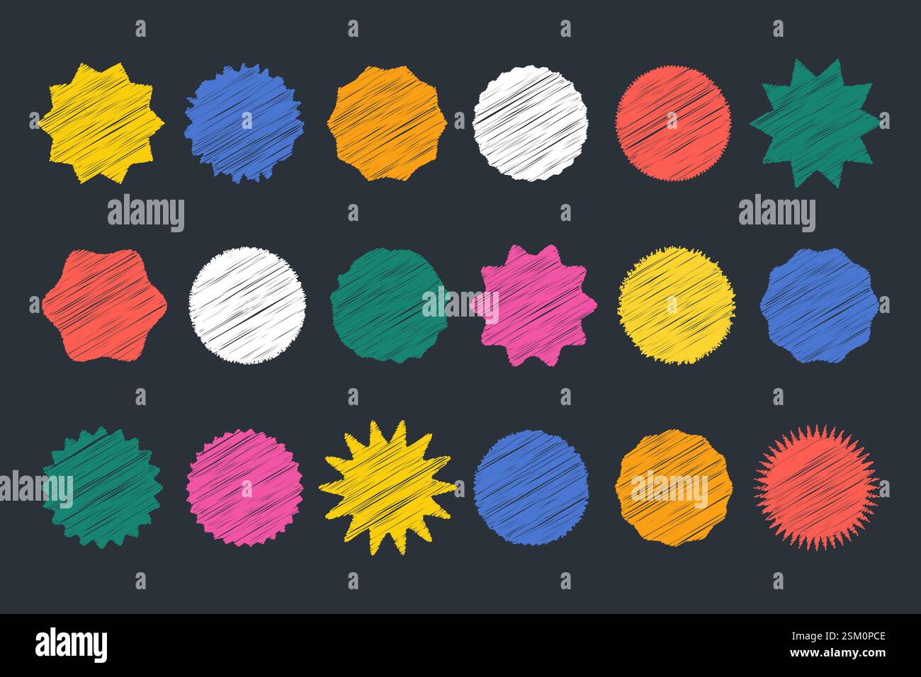 Buntstift-Handzeichnung Stern im niedlichen Kinderstil, Retro färbt geometrische Kinderformen. Vektorabbildung von Schildern und Stempeln oder Sprechblasen Stock Vektor