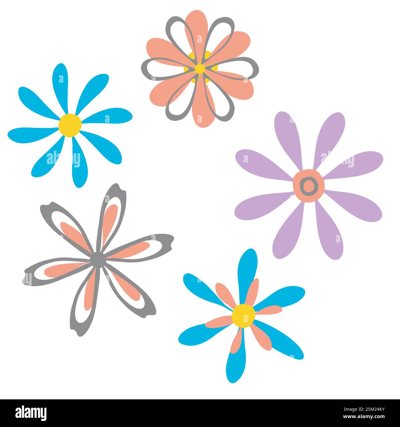 Freihand-Blume formt isolierte Elemente, Clipart-Set. Handgezeichnetes Doodle-Design im Cartoon-Stil. Niedliches Blumendesign. BLOB-Pinselstrichkontur Stock Vektor