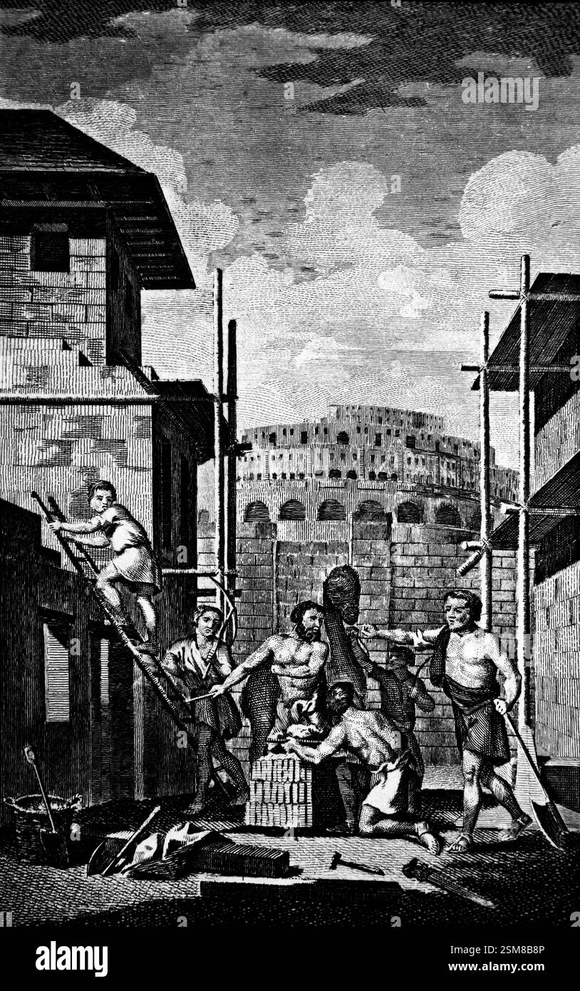 Kupferstichgravur des Turms von Babel (Genesis) aus der Antike 1780 die Familienbibel von Reverend Dr Southwell (Universal Family Bible) Stockfoto