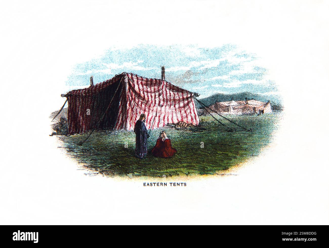 Illustration der östlichen Zelte aus biblischer Zeit aus der antiken Bibel des 19. Jahrhunderts Stockfoto