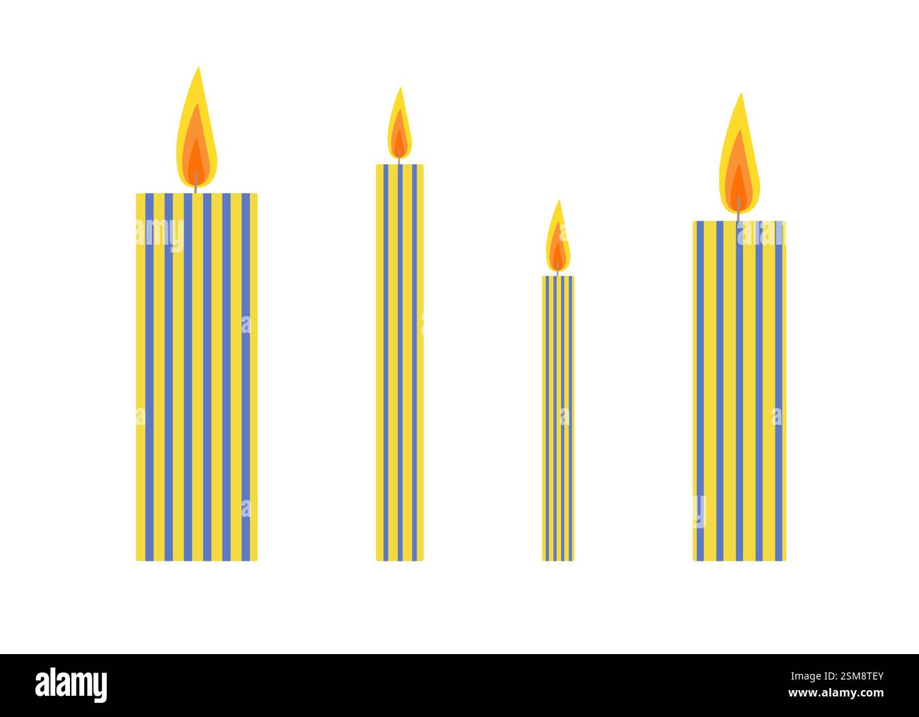 Bunte Kerzen Set Hand gezeichnet flache Vektor-Illustration, festliche Feiertagsfeier Sammlung von verzierten Objekten verschiedener Größen für Geburtstag, Hochzeit, Weihnachten Stock Vektor