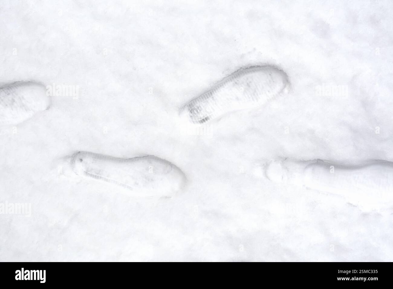 Spur vom Schuhmann auf weißem Neuschnee Stockfoto