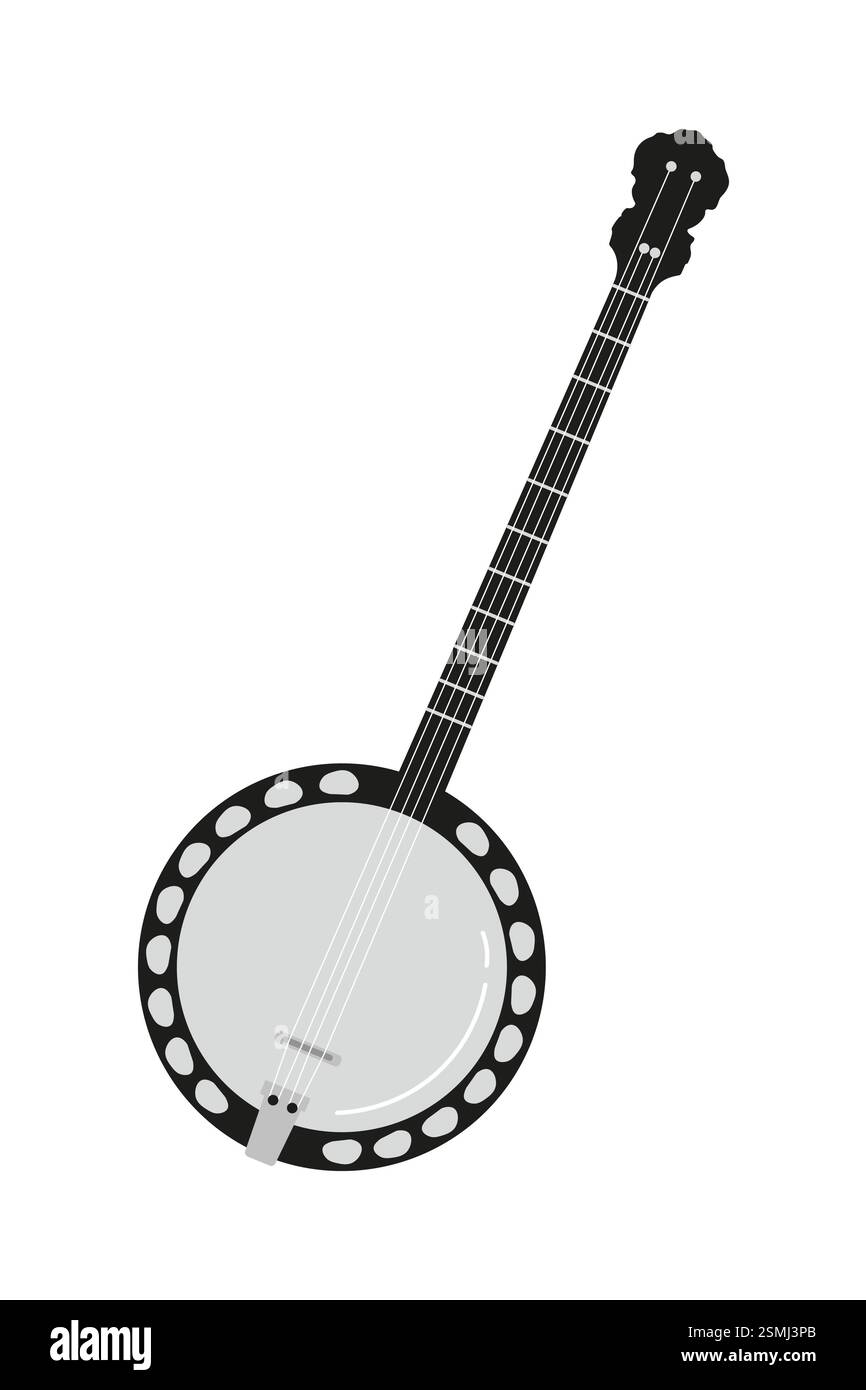 Traditionelles Banjo in schlichtem, stilvollem Design mit rundem Körper und langem Hals Stock Vektor