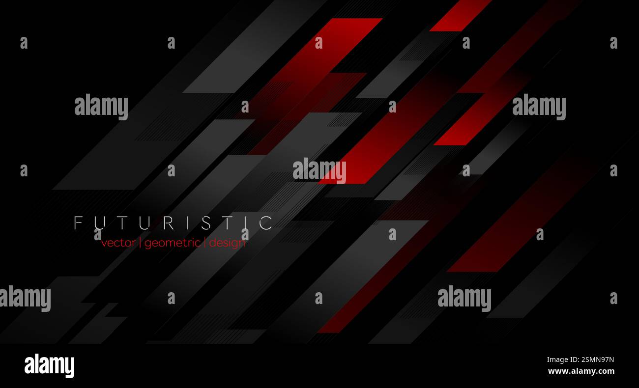 Schwarzer und roter Streifen mit abstraktem Hintergrund aus geometrischer Technologie. Vektordesign Stock Vektor