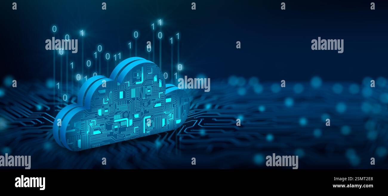 Cloud-Computing-Technologie Internet auf konvergierenden Punkt der Schaltung mit abstrakten blauen Hintergrund. Cloud-Computing, Cloud-Technologie, Cloud-Service. Stockfoto