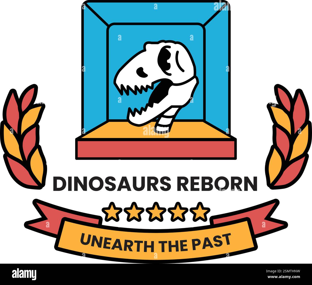 Dinosaur Reborn für ein Unternehmen, das sich auf Dinosaurierfossilien im Stil von Schilderillustrationen spezialisiert hat Stock Vektor