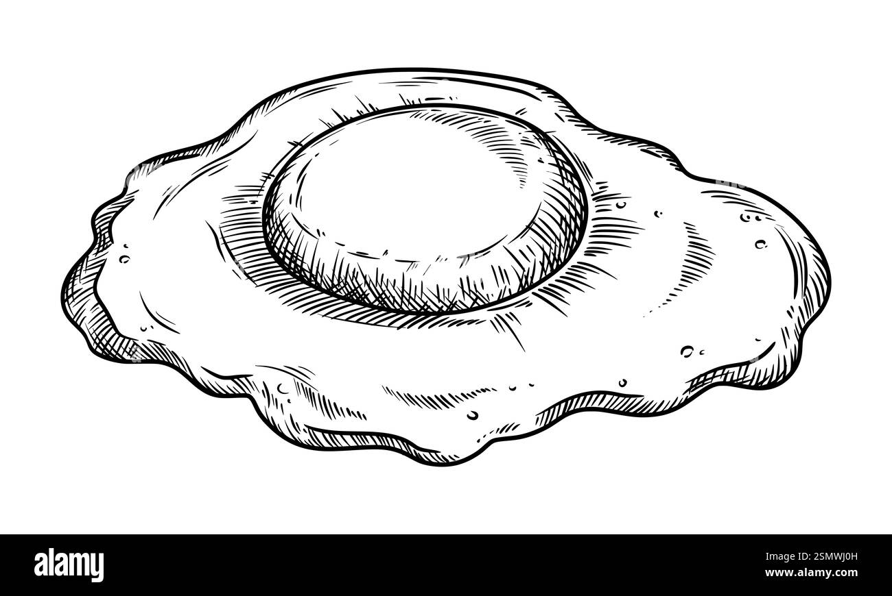 Spiegelei-Lebensmittel-Illustration im grafischen Stil. Hand gezeichneter Vektor-Umriss Element des Frühstücks Mahlzeit sonnig Seite oben. Perfekt für die Speisekarte Stock Vektor