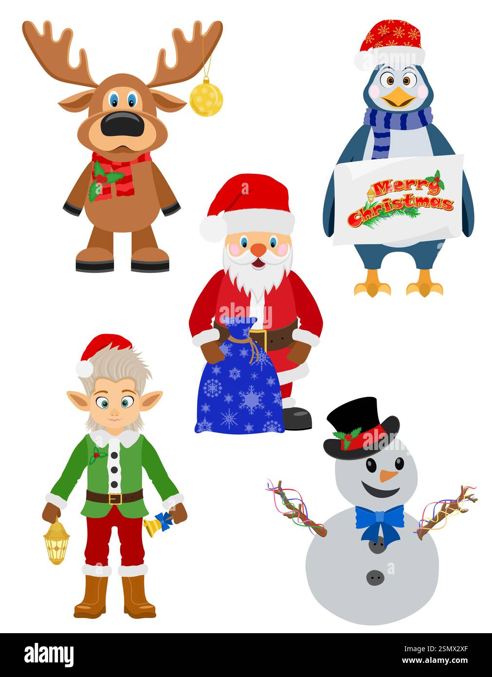 weihnachten und Neujahr Zeichen Feiertagsymbole flache Stil Vektor Illustration isoliert auf weißem Hintergrund Stockfoto