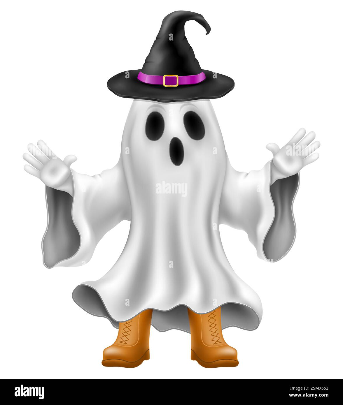 Gruseliger Geist auf halloween-Party mit gruseliger Gesichtsvektor-Illustration isoliert auf weißem Hintergrund Stockfoto