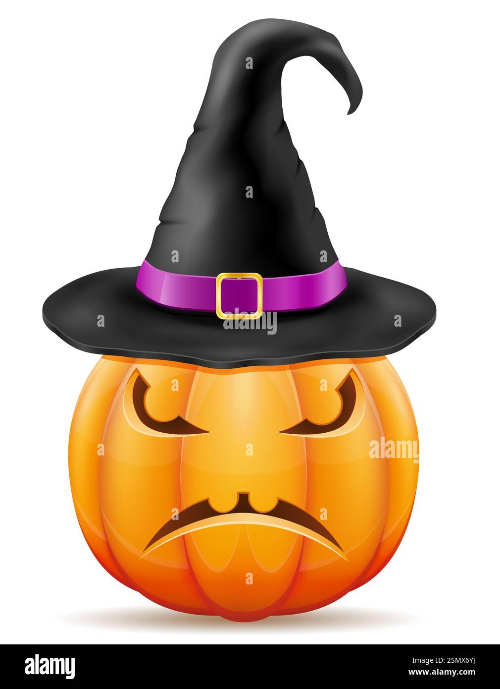 Kürbis mit schrecklichen Gesichtern mit einem Hexenhut für halloween Feier Vektor Illustration Vektor Illustration isoliert auf weißem Hintergrund Stockfoto