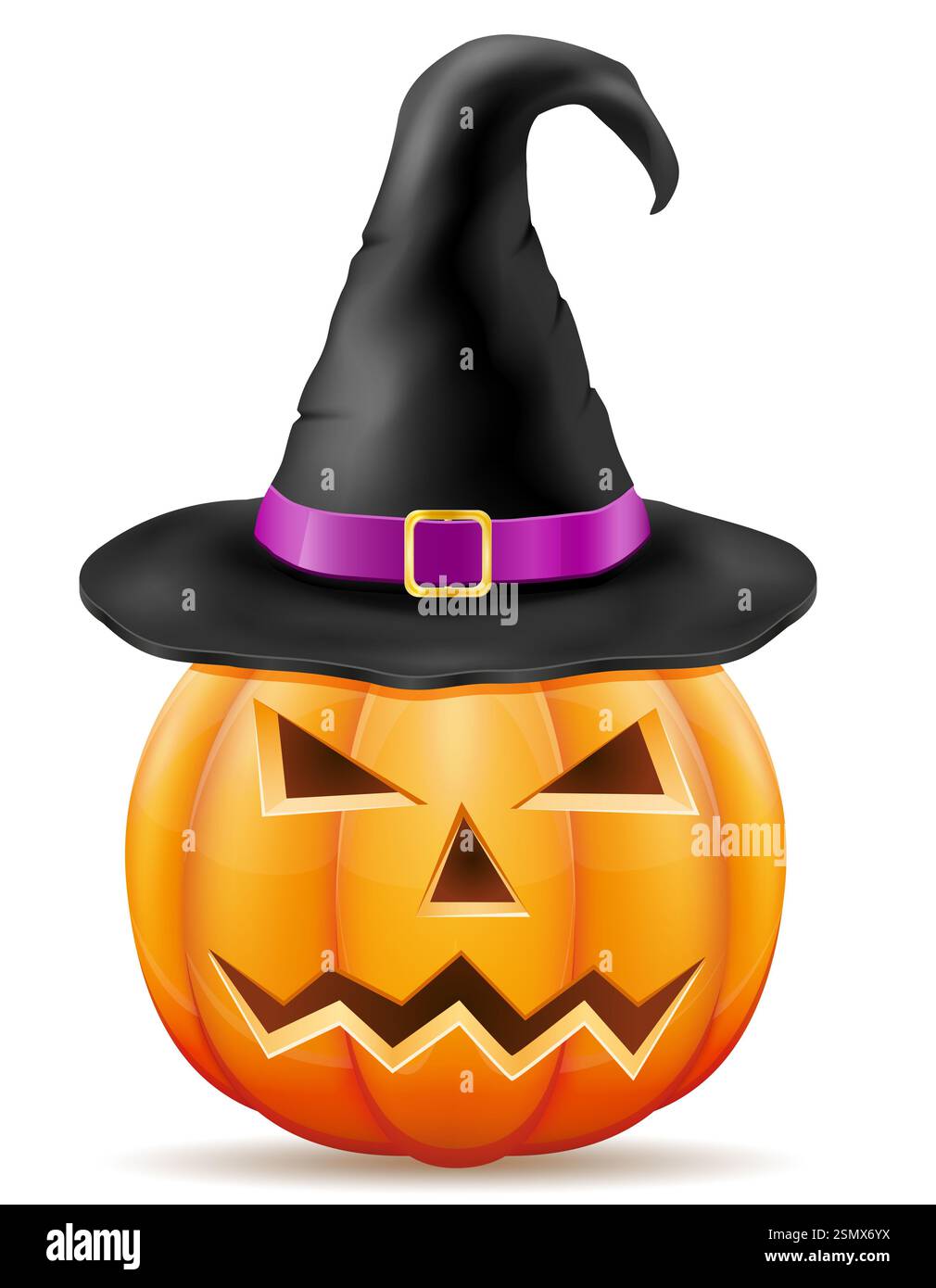 Kürbis mit schrecklichen Gesichtern mit einem Hexenhut für halloween Feier Vektor Illustration Vektor Illustration isoliert auf weißem Hintergrund Stockfoto