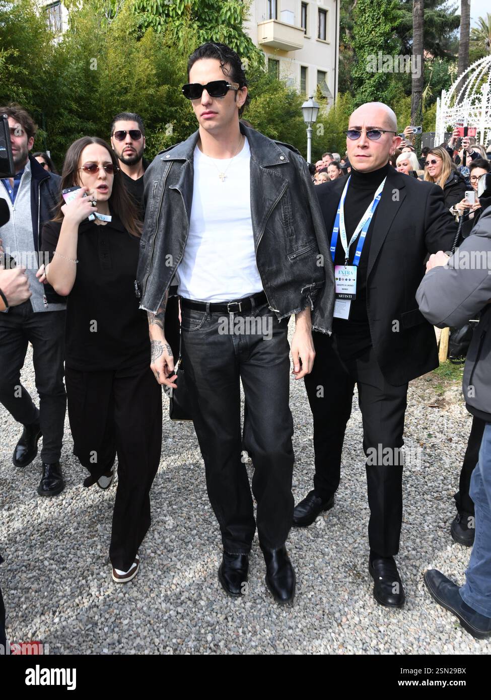 Sanremo, 75. Italienisches Songfestival 2025 - Ankunft in der Villa Nobel - auf dem Foto: Achille Lauro Stockfoto