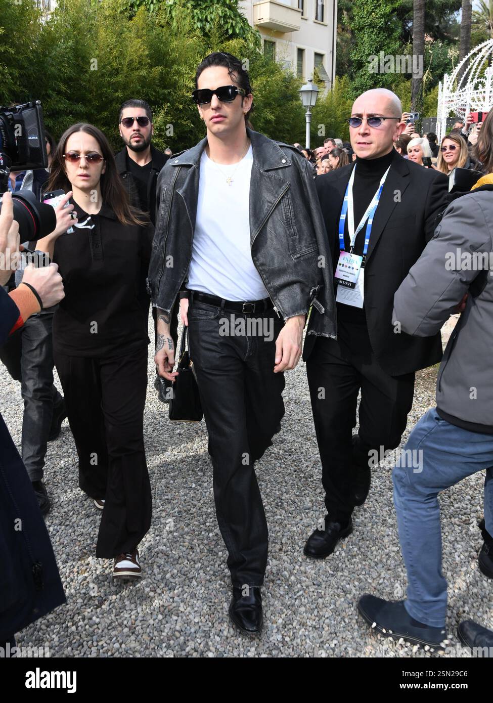 Sanremo, 75. Italienisches Songfestival 2025 - Ankunft in der Villa Nobel - auf dem Foto: Achille Lauro Stockfoto