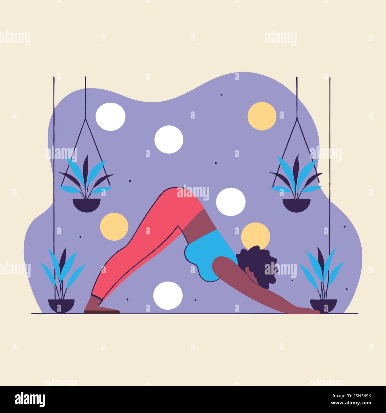 Moderne flache Illustration einer Frau, die Yoga praktiziert – Wellness und Achtsamkeit Stock Vektor