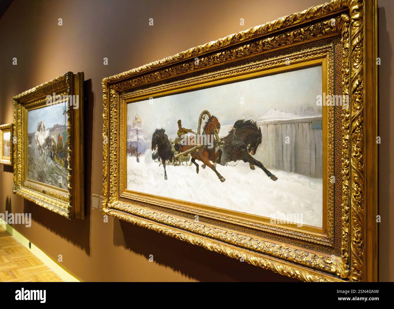 Gemälde von Józef Chełmoński in einer temporären Ausstellung im Nationalmuseum in Warschau. Muzeum Narodowe - Warszawa. Stockfoto