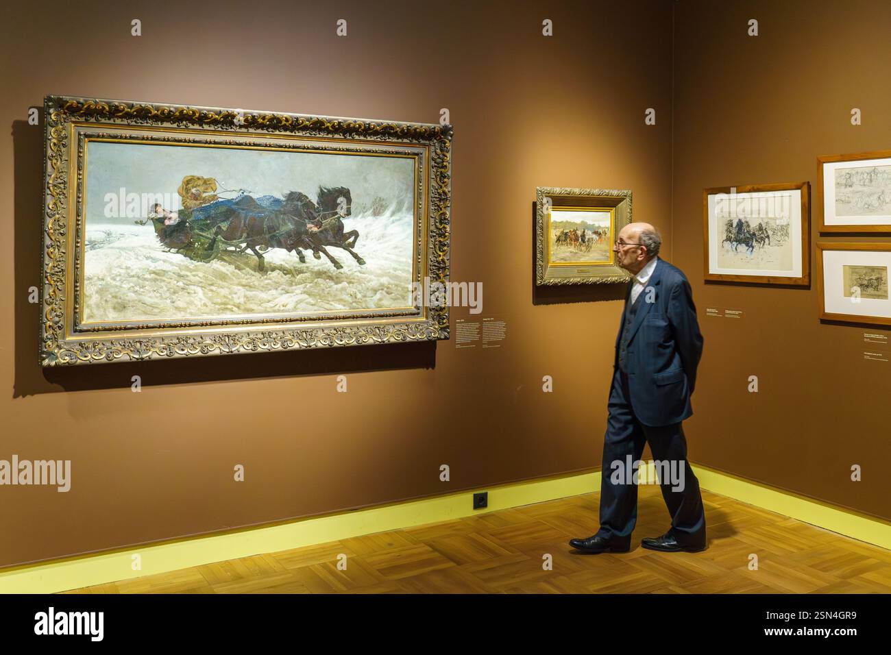 Gemälde von Józef Chełmoński in einer temporären Ausstellung im Nationalmuseum in Warschau. Muzeum Narodowe - Warszawa. Sanna, komm vom Ball zurück. Stockfoto
