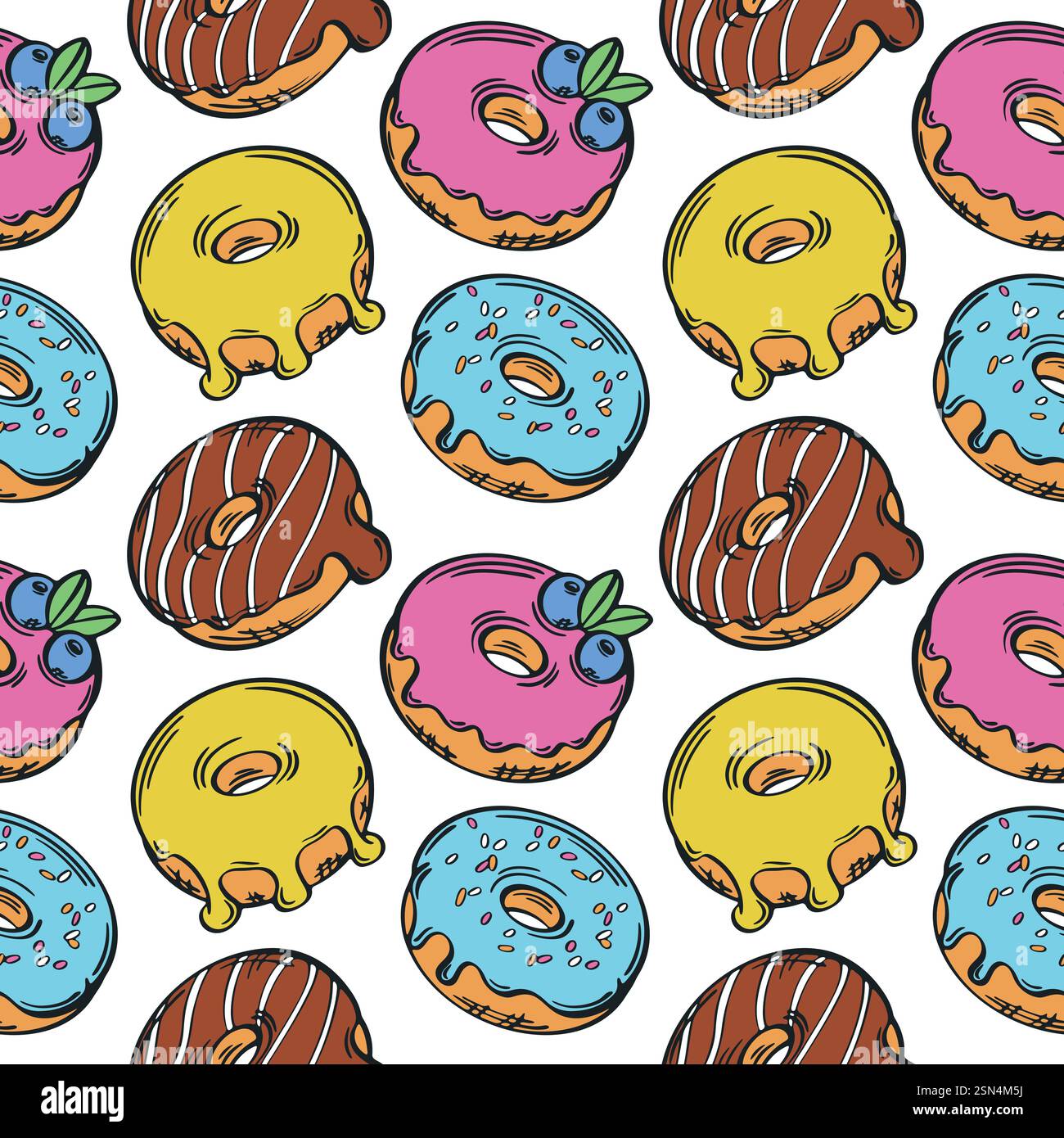 Donut bunte nahtlose Muster Vektor Illustration. Stock Vektor