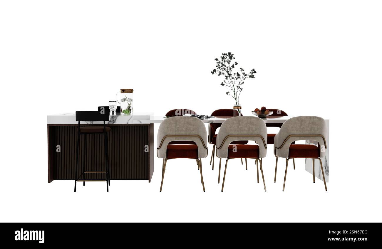 3D-Rendering, moderner Esstisch Stockfoto