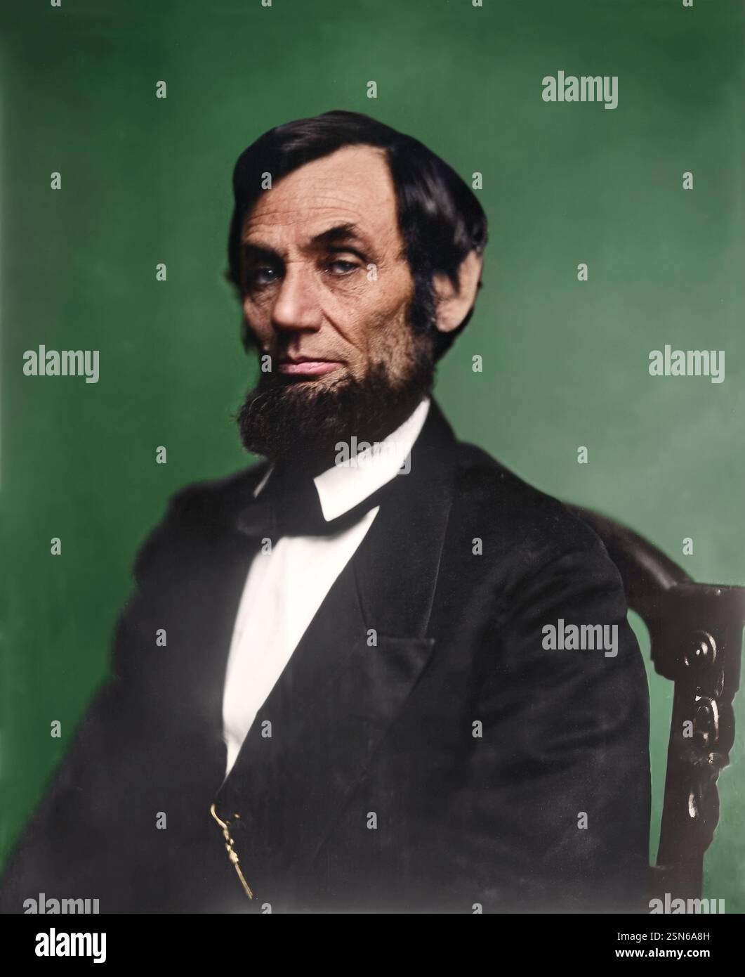 Abraham Lincoln, Kopf-und-Schultern-Porträt, nach links gerichtet. Erstellt am 6. April 1861. Erstellt von Mathew Brady. Stockfoto