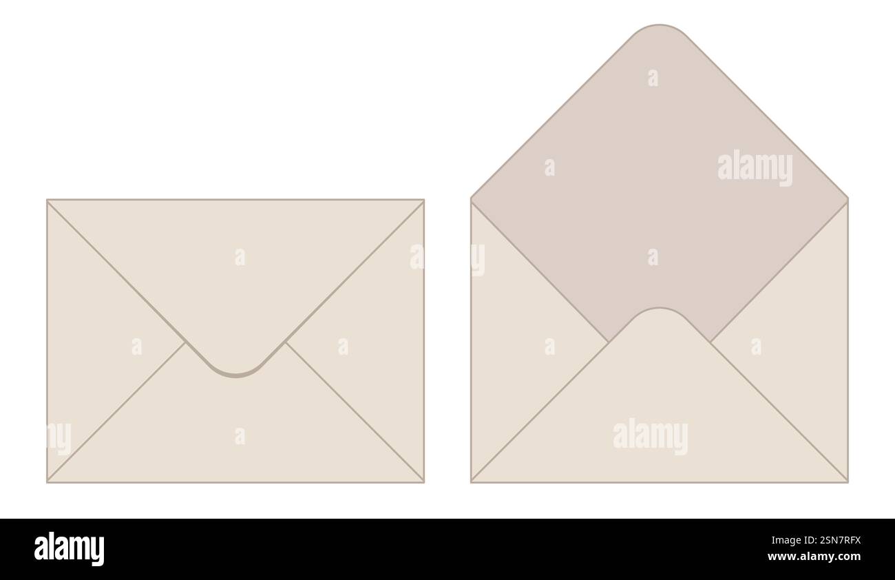 Kuvert, Farbvektordarstellung von versiegelten und offenen Kuverts, isoliert auf weiß Stock Vektor