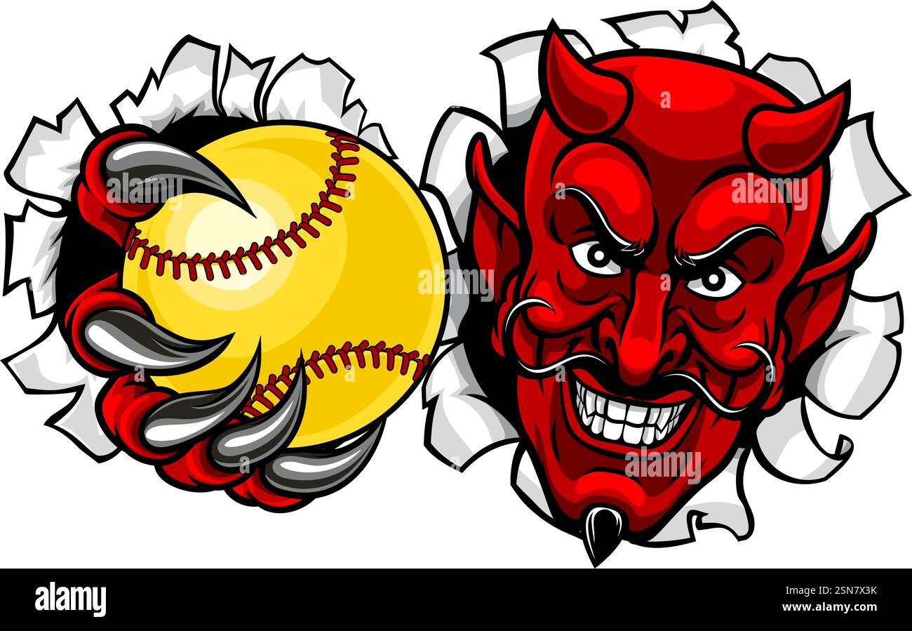 Devil Softball Sportmannschaft Maskottchen Stock Vektor