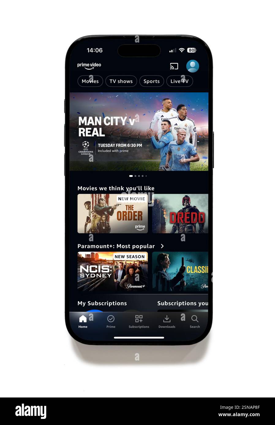Prime Video-App auf einem iPhone 16 Plus Stockfoto