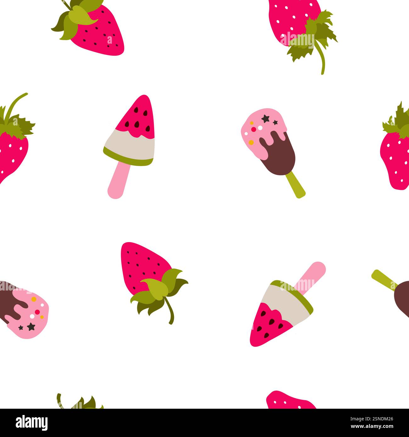 Nahtloses Muster mit Erdbeere und Eis. Vektor Stock Vektor