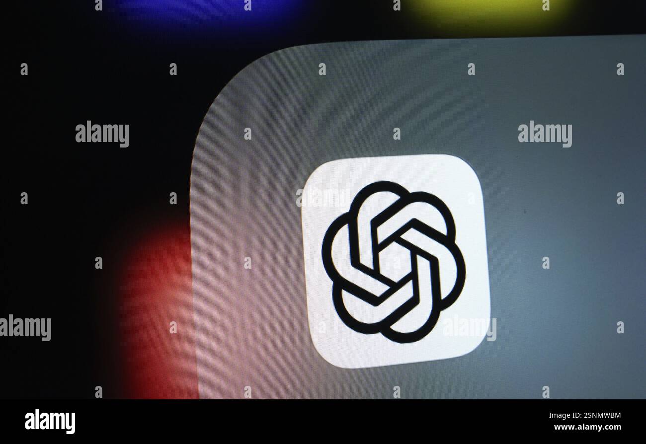 Nahaufnahme eines iPad-Bildschirms mit dem Symbol der ChatGPT-App Stockfoto