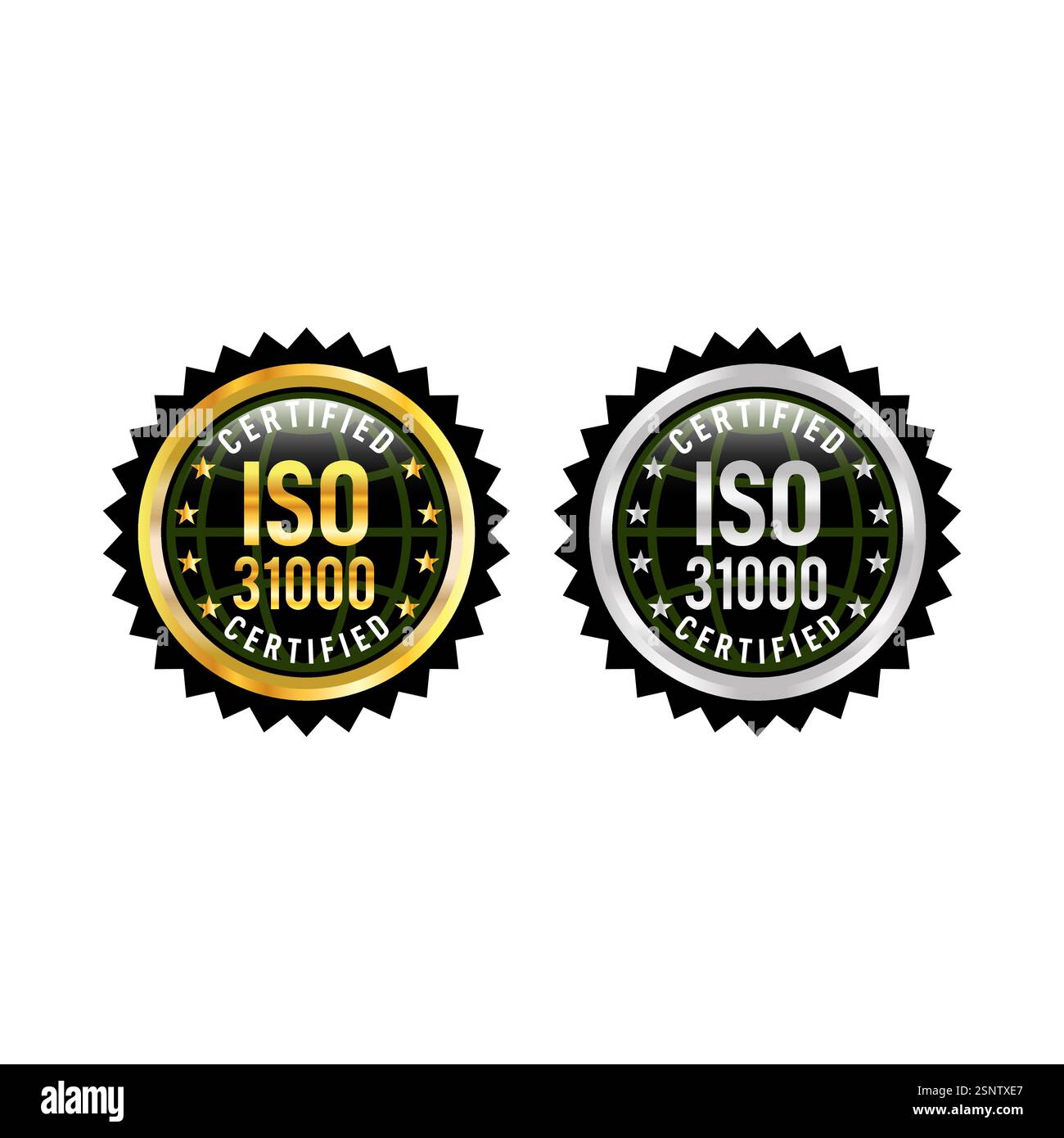 ISO-zertifiziertes Abzeichen oder Informationssicherheitsmanagementsystem Gummistempel glänzend und Golden. Stock Vektor