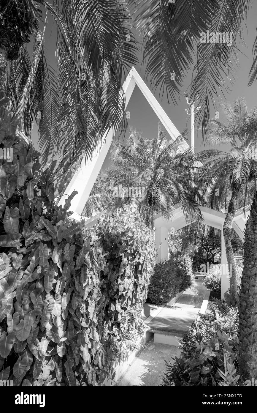 Vintage Miami Beach Szene Lincoln Road schwarz-weiß Stockfoto