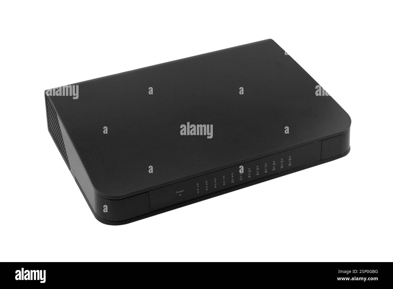 Netzwerk-ethernet-Switch mit 24 Ports isoliert auf weißem Hintergrund. Ethernet-Hub, aktiver Hub, Netzwerk-Hub, Repeater-Hub, Multiport-Repeater 24 Ports mit Stockfoto