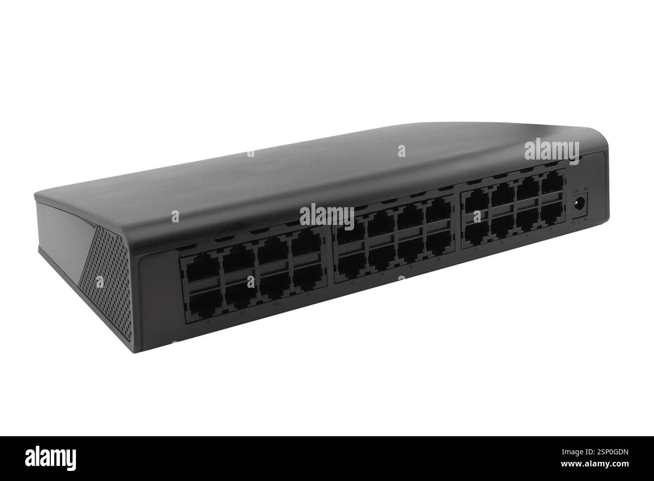Netzwerk-ethernet-Switch mit 24 Ports isoliert auf weißem Hintergrund. Ethernet-Hub, aktiver Hub, Netzwerk-Hub, Repeater-Hub, Multiport-Repeater 24 Ports mit Stockfoto