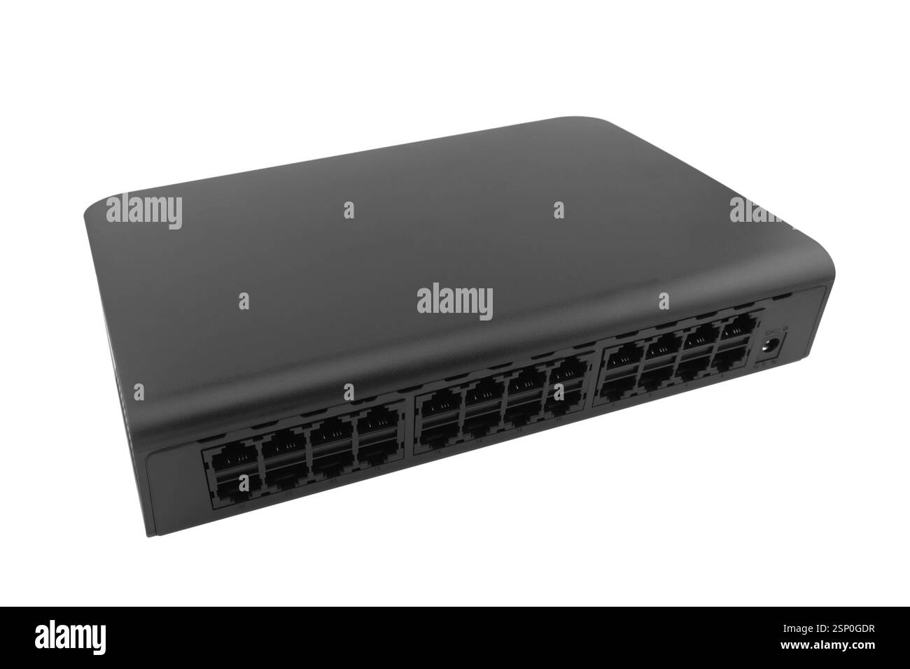 Netzwerk-ethernet-Switch mit 24 Ports isoliert auf weißem Hintergrund. Ethernet-Hub, aktiver Hub, Netzwerk-Hub, Repeater-Hub, Multiport-Repeater 24 Ports mit Stockfoto
