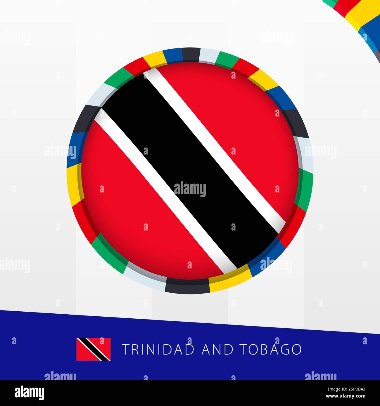Trinidad und Tobago Flag mit farbenfroher Kreisgrenze. Vektorsymbol. Stock Vektor