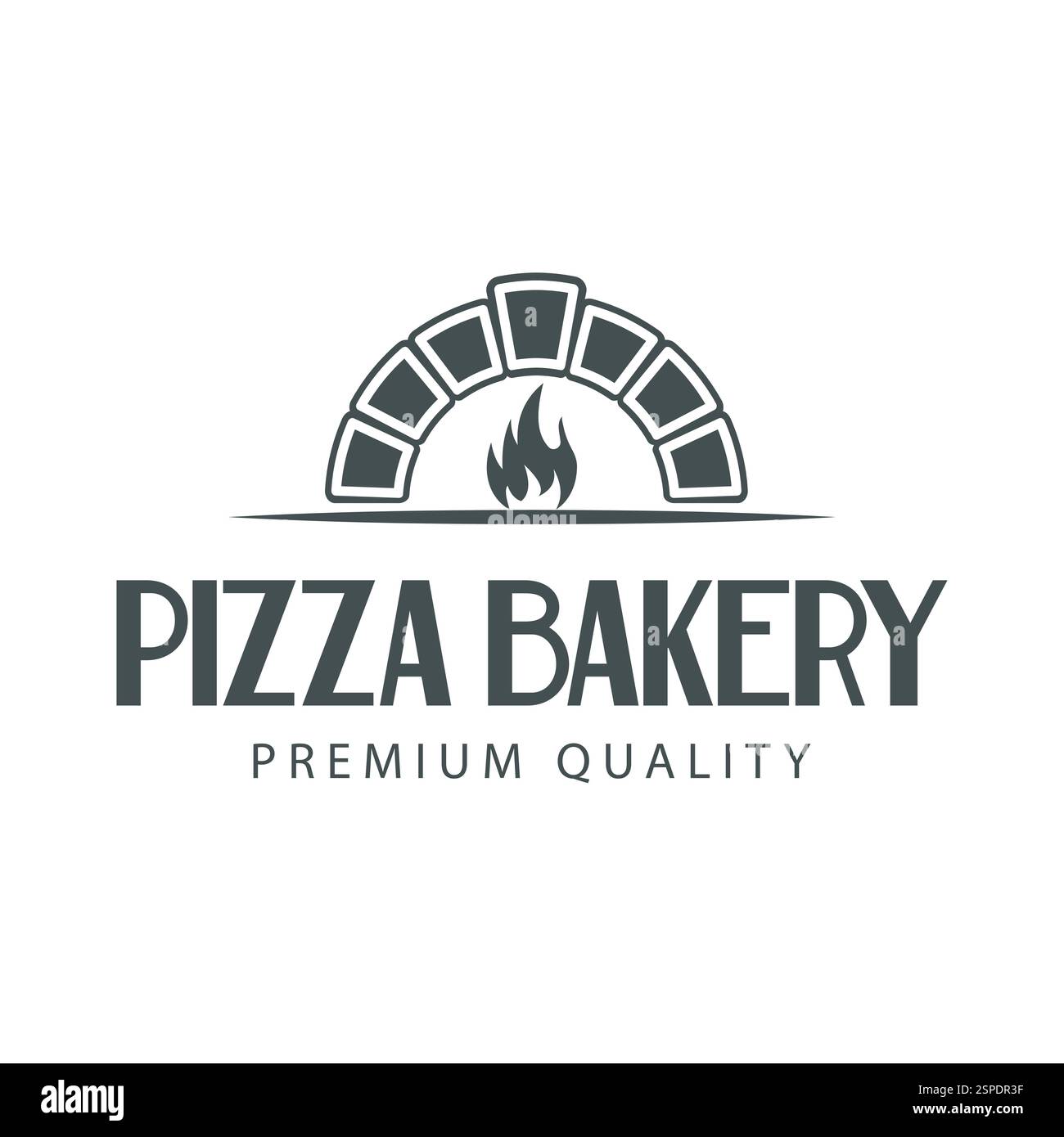 Dieses Vektor-Illustration Logo-Design zeigt eine Silhouette eines Pizzaofens mit einem brennenden Feuer, was einen warmen Look schafft, perfekt für eine Restaurantmarke, Stock Vektor