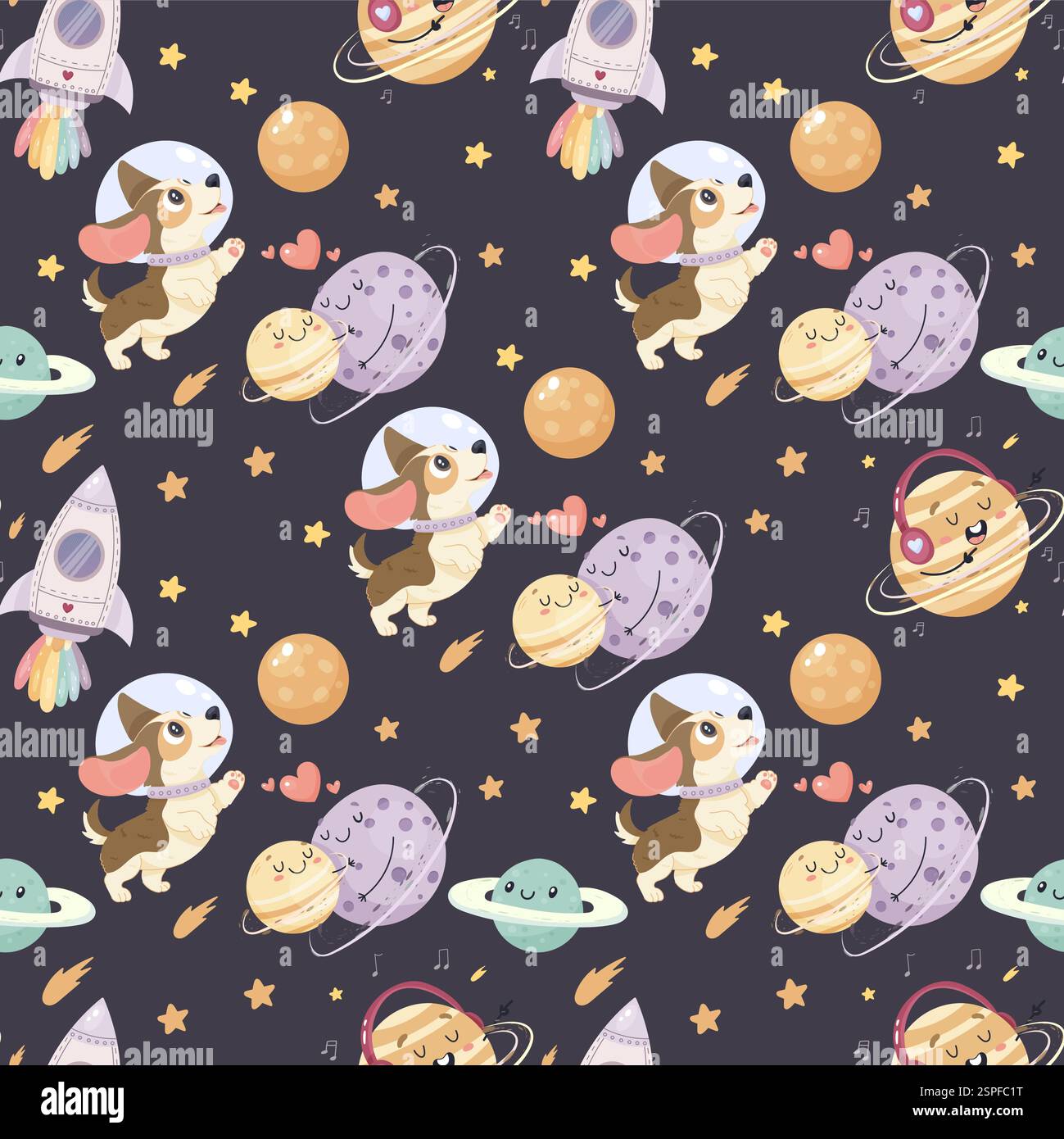Nahtloses Raummuster, niedliches Raummuster. Hund Stock Vektor
