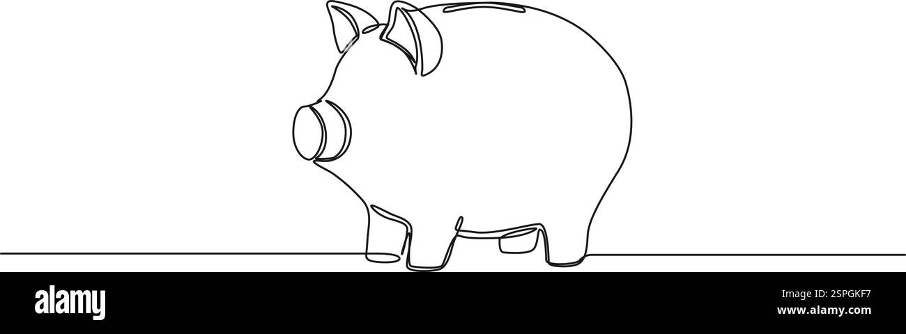 Ununterbrochene einzeilige Zeichnung einer Sparkasse, Investitions- und Finanzlinie Kunst Vektor Illustration Stock Vektor