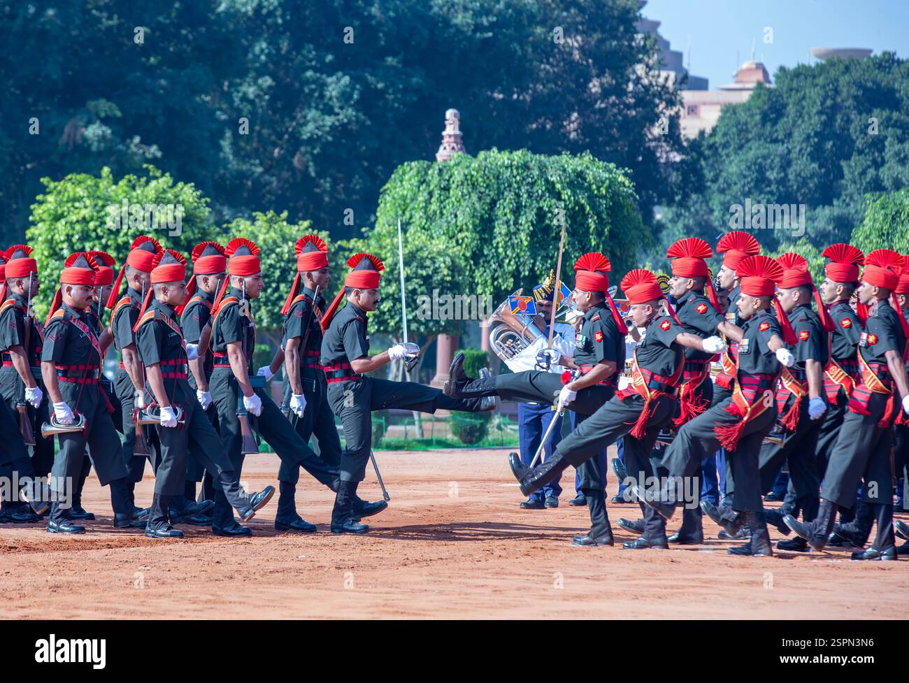 Die Zeremonie des Wachwechsels im Rashtrapati Bhawan, Präsidentenpalast, Neu-Delhi, Indien Stockfoto