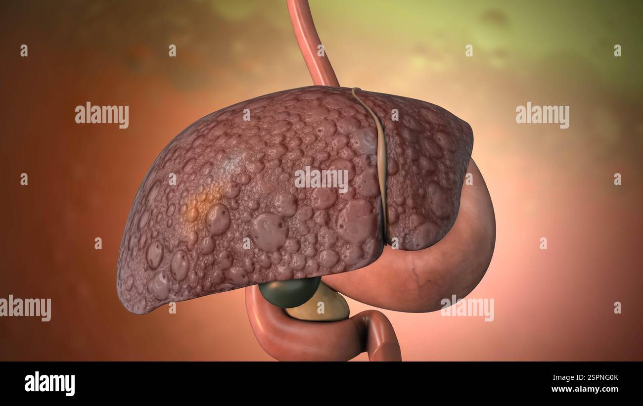 Einfluss von übermäßigem Alkohol auf die Lebergesundheit Stockfoto