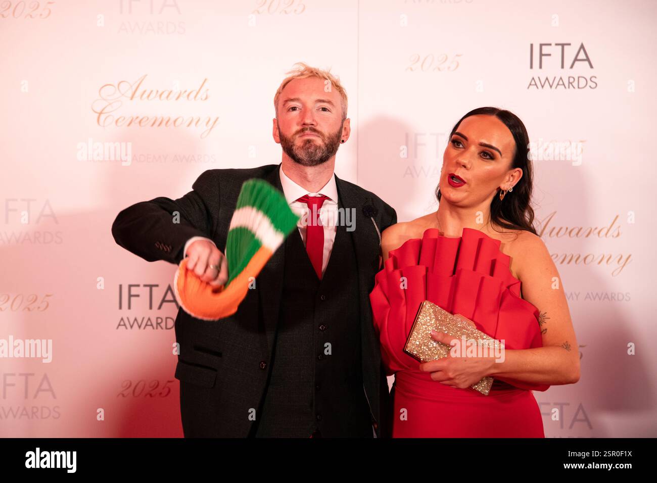 Dublin, Irland – 14. Februar 2025 – Kniescheibe auf dem roten Teppich vor den 22. Irischen Film & Television Academy IFTA Awards im Dublin Royal Convention Centre. Quelle: Liam Murphy/Alamy Live News Stockfoto