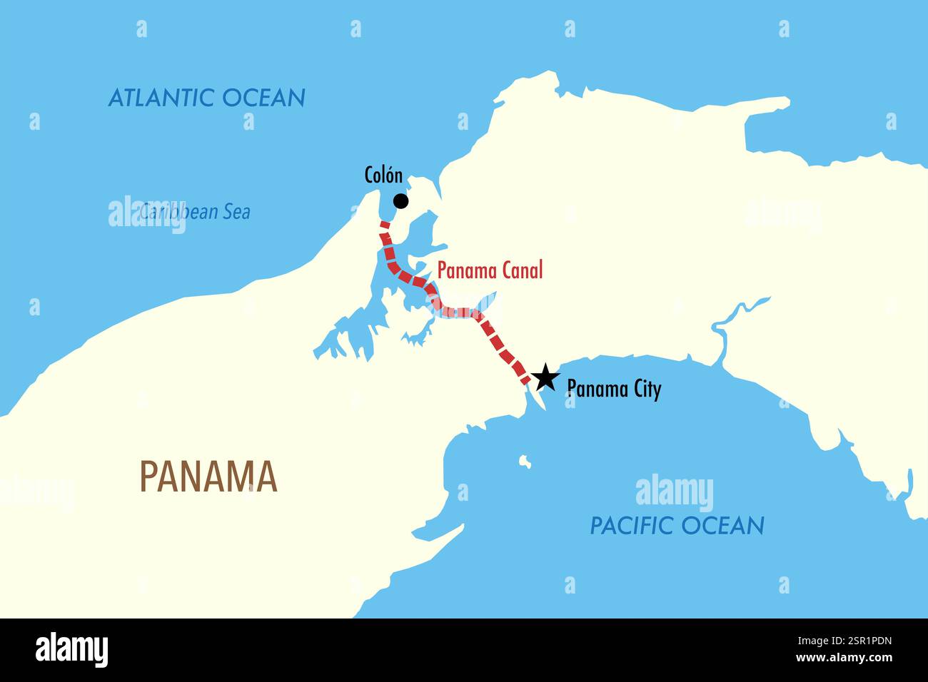 Karte der Panamakanalroute vom Atlantik zum Pazifischen Ozean Stockfoto Karte der Panamakanalroute vom Atlantik zum Pazifischen Ozean Stockfoto