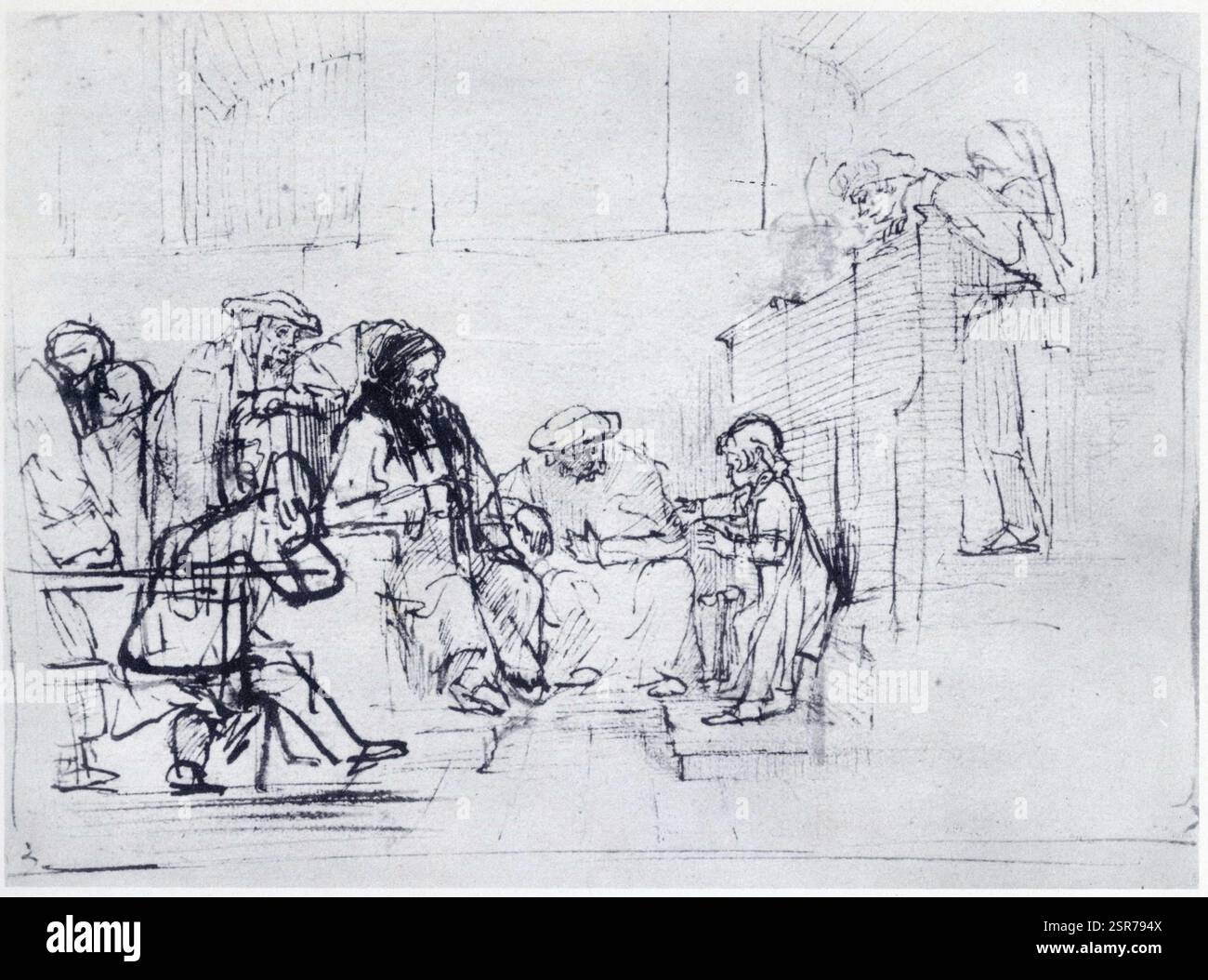 Rembrandt Harmenszoon van Rijn. Jésus et les docteurs Stockfoto