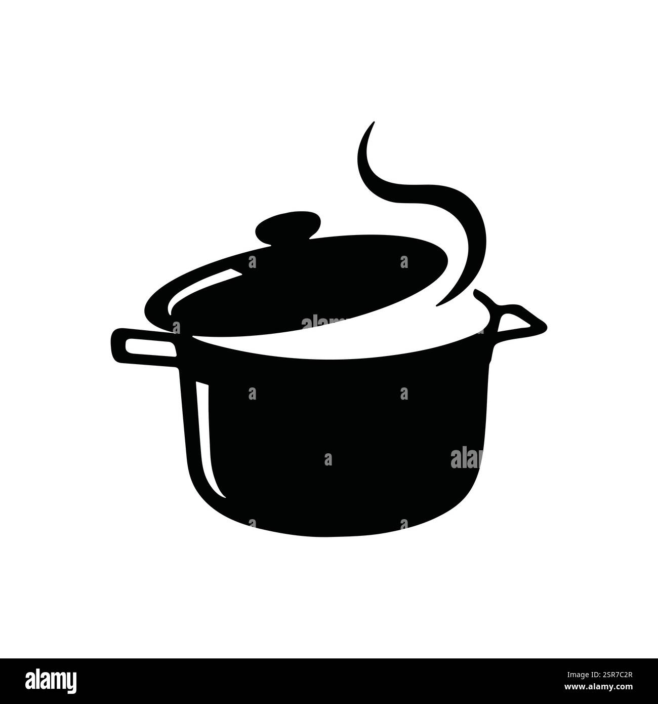 Kochtopf mit Dampflogos. Soße Topf Silhouette einfache Illustration, Vektor. Stock Vektor