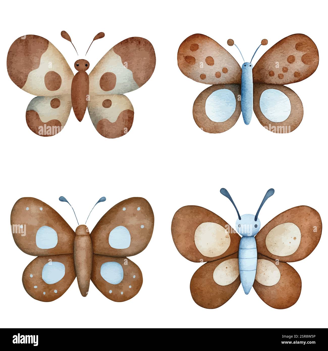 Eine handgezeichnete Aquarellillustration von Butterfly Watercolor handgezeichnetem Set, das nachgezeichnet und vektorisiert wurde. Die Illustration ist perfekt für jedes d Stock Vektor