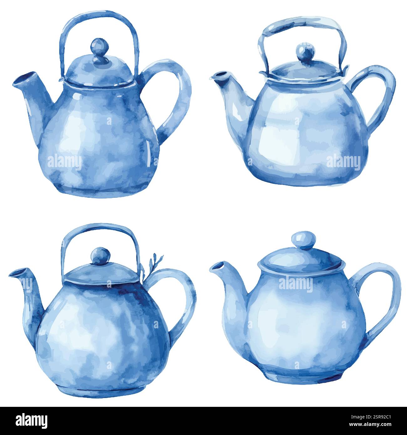Eine handgezeichnete Aquarellabbildung eines handgezeichneten Teekanne-Sets, das nachgezeichnet und vektorisiert wurde. Die Illustration ist perfekt für jedes Konstruktionsprojekt Stock Vektor