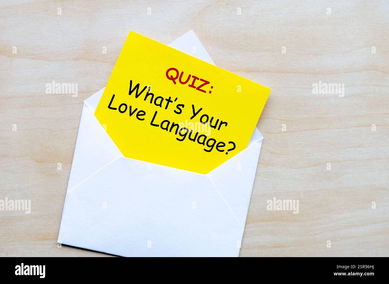 Ein Quiz über deine Liebessprache. Emotionales und liebevolles Konzept. Stockfoto