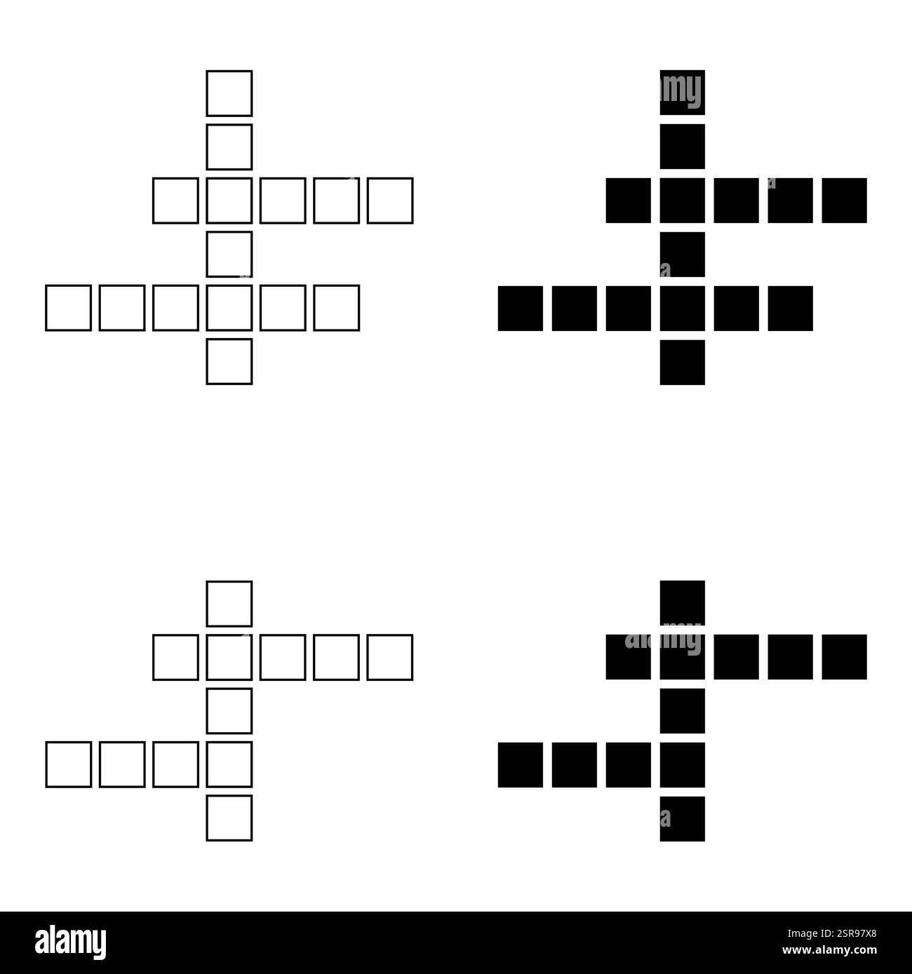 Satz des Konzeptsymbols für Kreuzworträtsel, Kreuzworträtgrafik, Vektorgrafik für Web-Flachvektor. Stock Vektor